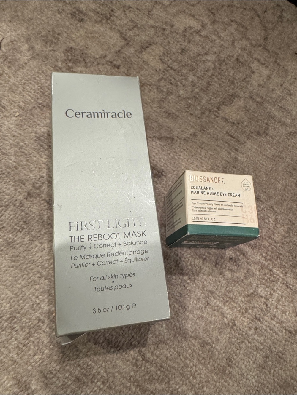 Miracle First Light The Reboot Mask and biossance eye cream